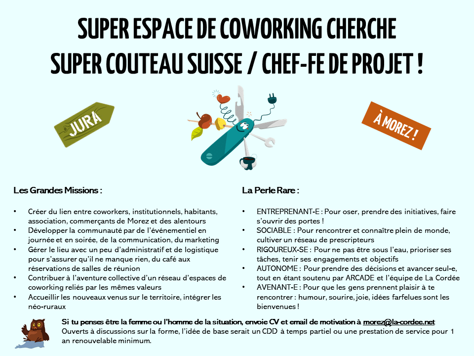 La Cordée cherche son prochain couteau suisse dans le Jura ! La Cordée cherche son prochain couteau suisse dans le Jura !